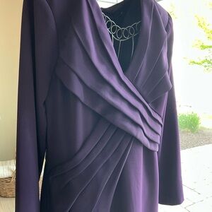 Badgley Mischka Plum Cocktail Dress with Cascade Pleating, Size 14